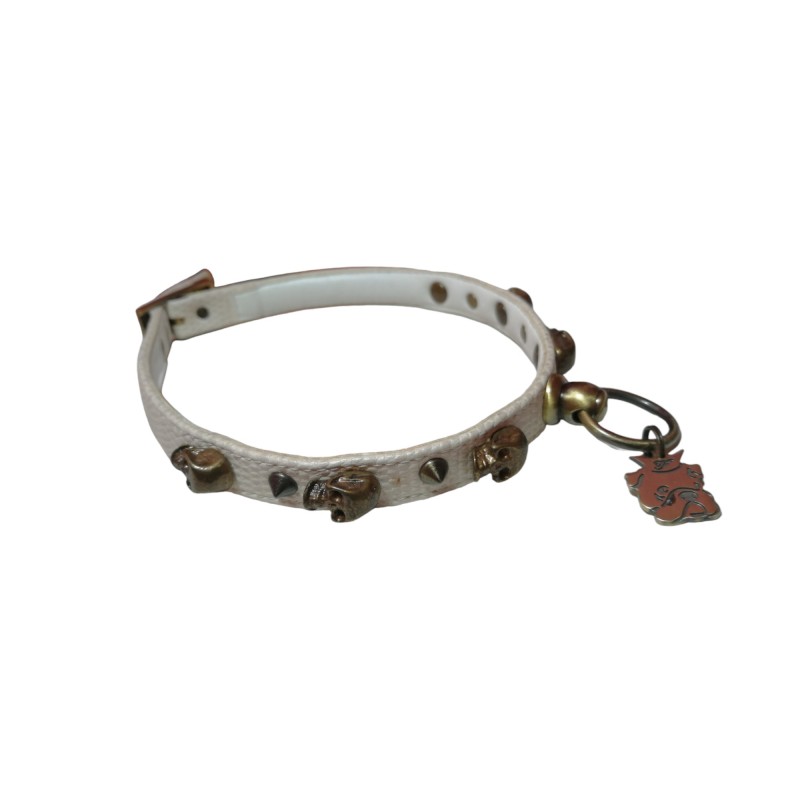 Collare in ecopelle karung beige con teschi